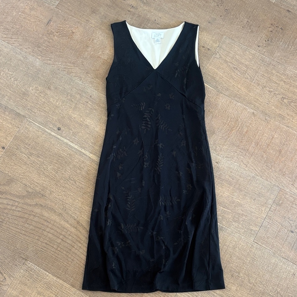 LOFT Elegant Black Floral Midi Dress